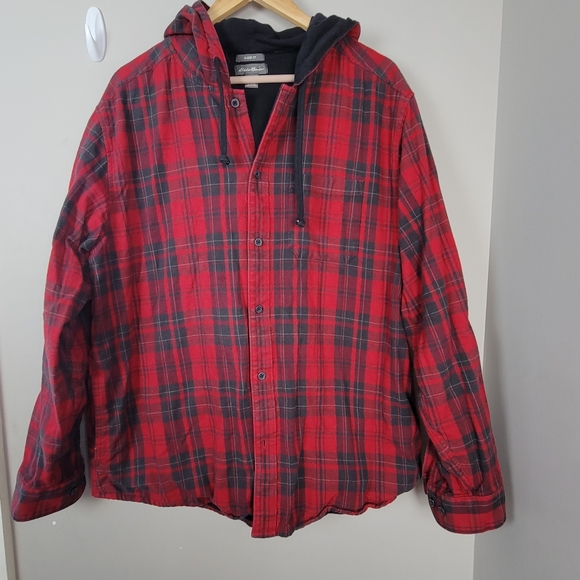 Eddie Bauer Jackets & Blazers - Eddie Bauer Hooded Flannel Plaid Shacket Jacket XXL